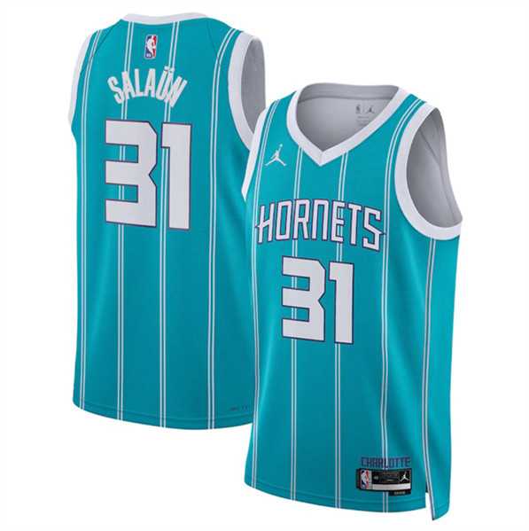Men%27s Charlotte Hornets #31 Tidjane Salaun Teal 2024 Draft Icon Edition Stitched Basketball Jersey Dzhi